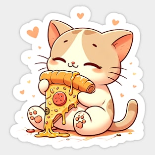 Cute kawaii Eating Pizza, Funny Pizza lover Sticker